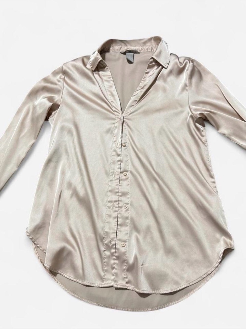 H&M Satin Button-Down Shirt - Light Taupe